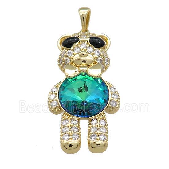 Copper Bear Pendant Pave Zircon Crystal Glass Gold Plated