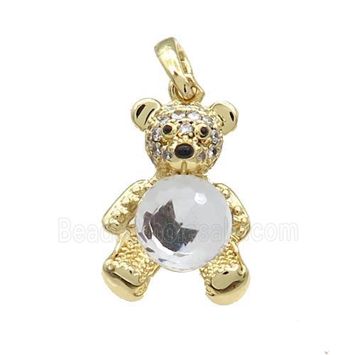 Copper Bear Pendant Pave Zircon Crystal Glass Gold Plated