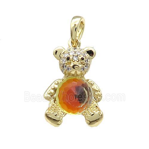 Copper Bear Pendant Pave Zircon Crystal Glass Gold Plated