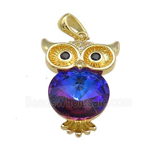 Copper Owl Charms Pendant Pave Crystal Glass Gold Plated