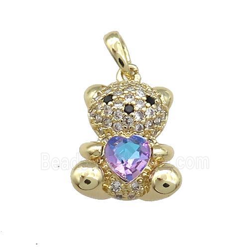 Copper Bear Pendant Pave Zircon Crystal Glass Gold Plated