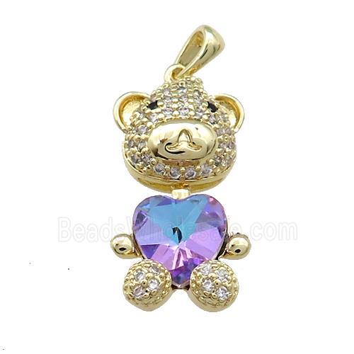 Copper Mouse Pendant Pave Zircon Crystal Glass Gold Plated