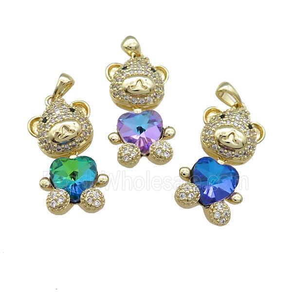 Copper Mouse Pendant Pave Zircon Crystal Glass Gold Plated