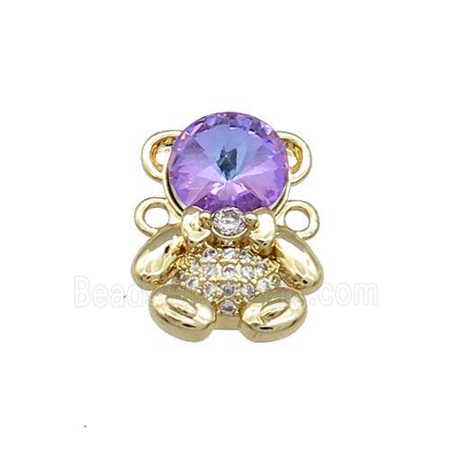 Copper Bear Connector Pave Zircon Crystal Glass Gold Plated