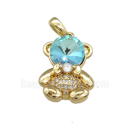 Copper Bear Pendant Pave Zircon Crystal Glass Gold Plated