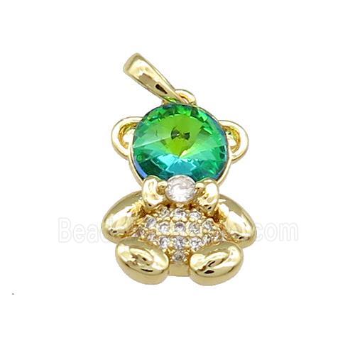 Copper Bear Pendant Pave Zircon Crystal Glass Gold Plated