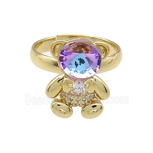 Copper Bear Rings Pave Zircon Crystal Glass Adjustable Gold Plated