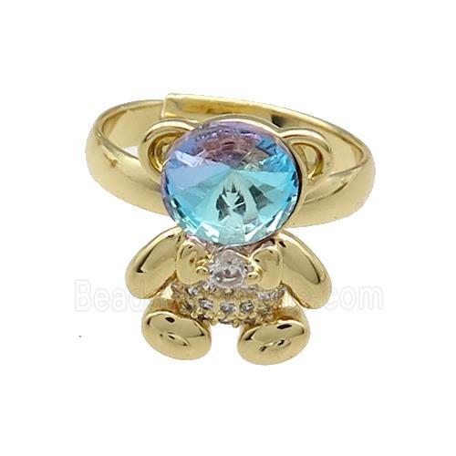 Copper Bear Rings Pave Zircon Crystal Glass Adjustable Gold Plated