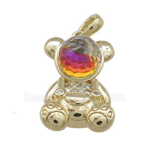 Copper Bear Pendant Pave Zircon Crystal Glass Gold Plated