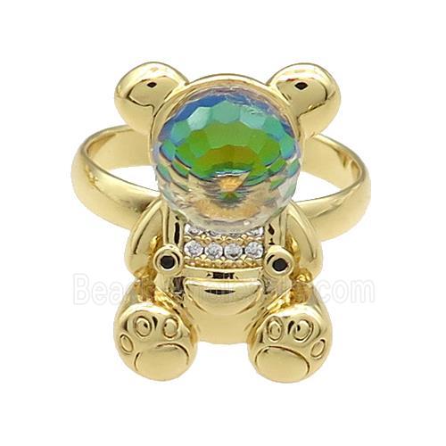 Copper Bear Rings Pave Zircon Crystal Glass Adjustable Gold Plated