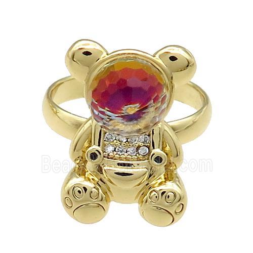 Copper Bear Rings Pave Zircon Crystal Glass Adjustable Gold Plated