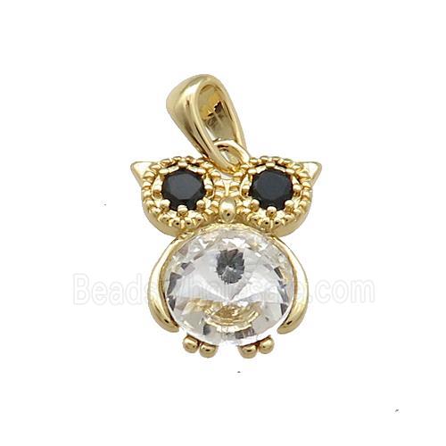 Copper Owl Pendant Pave Zircon Crystal Glass Gold Plated