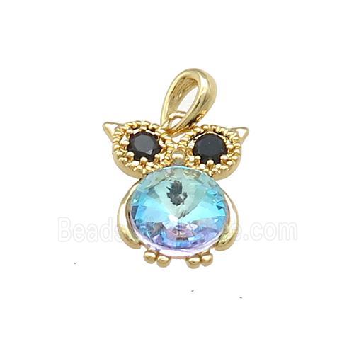 Copper Owl Pendant Pave Zircon Crystal Glass Gold Plated