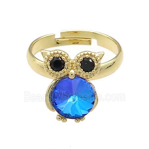 Copper Owl Rings Pave Crystal Glass Zircon Adjustable Gold Plated