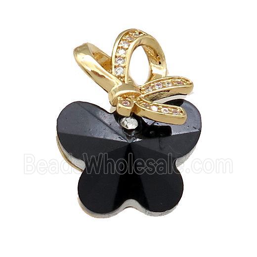 Black Crystal Glass Butterfly Pendant Copper Pave Zircon Gold Plated