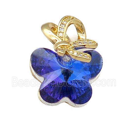 Crystal Glass Butterfly Pendant Copper Pave Zircon Gold Plated