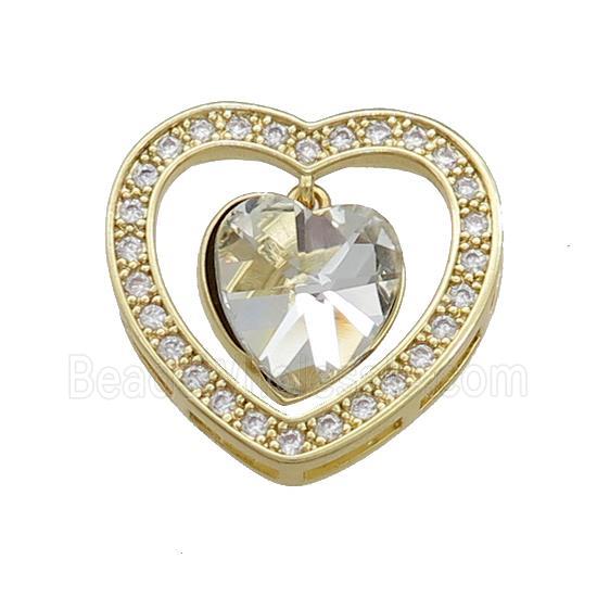 Copper Heart Pendant Pave Crystal Glass Zircon Gold Plated