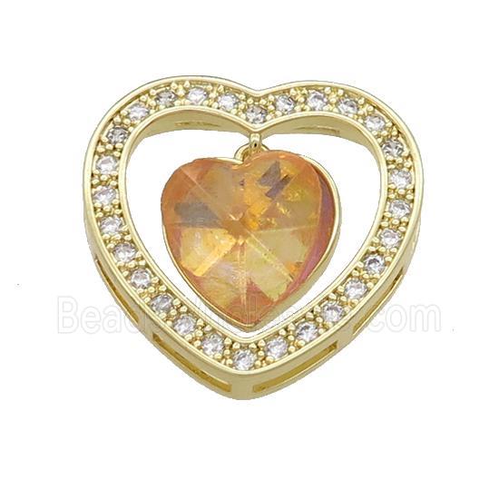 Copper Heart Pendant Pave Crystal Glass Zircon Gold Plated
