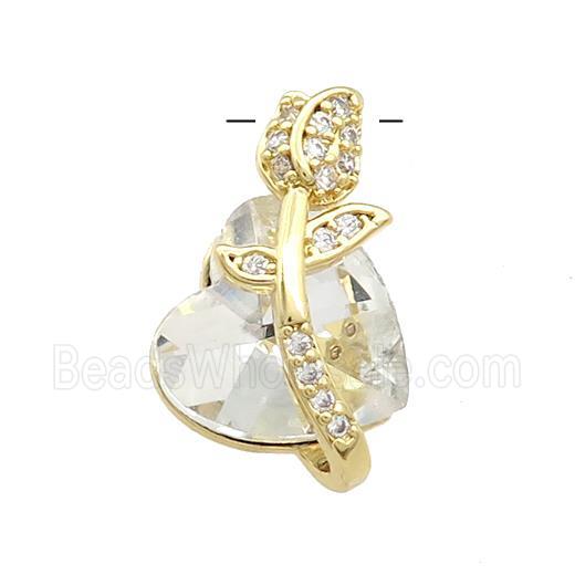 Copper Tulip Flower Pendant Pave Crystal Glass Zircon Gold Plated