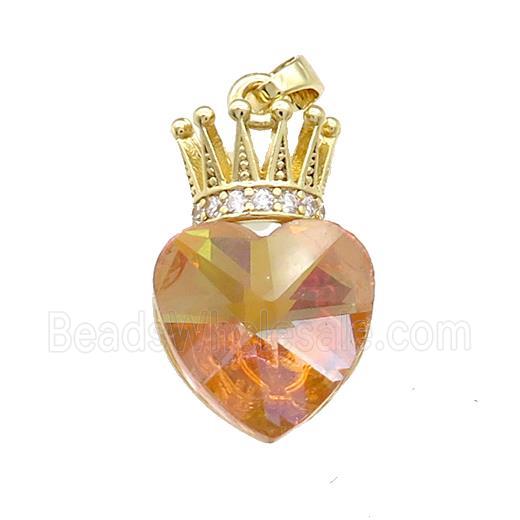Copper Crown Pendant Pave Orange Crystal Glass Zircon Gold Plated