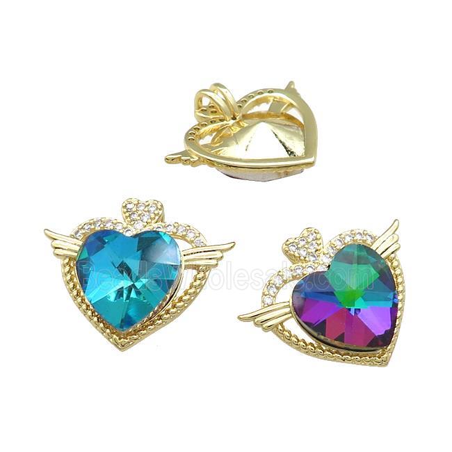Copper Heart Pendant Pave Crystal Glass Zircon Angel Wings Gold Plated Mixed