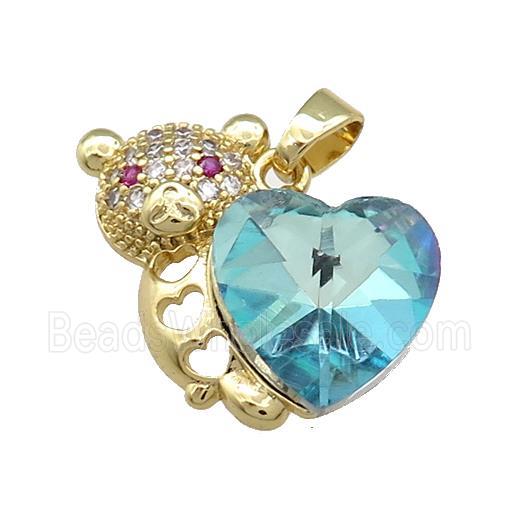 Copper Bear Pendant Pave Crystal Glass Zircon Gold Plated