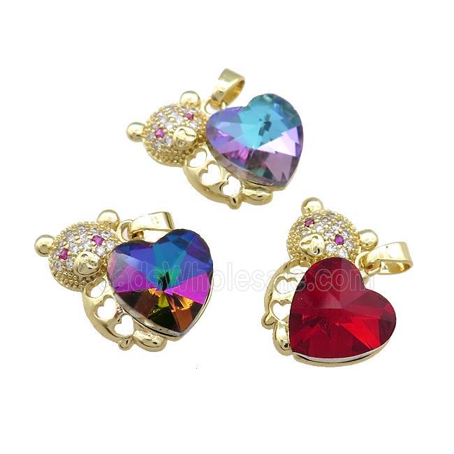 Copper Bear Pendant Pave Crystal Glass Zircon Gold Plated Mixed