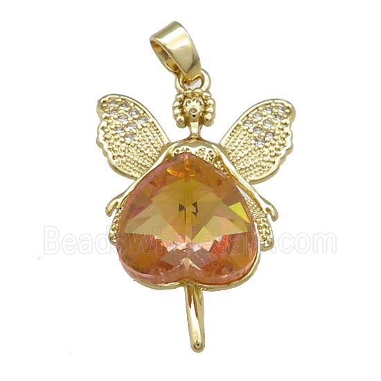Copper Fairy Pendant Pave Crystal Glass Zircon Gold Plated