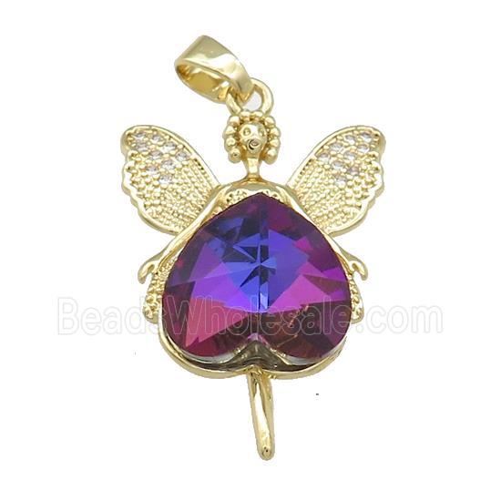 Copper Fairy Pendant Pave Crystal Glass Zircon Gold Plated