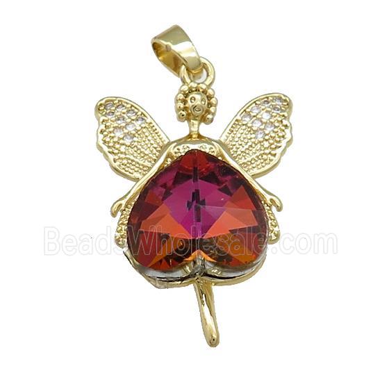 Copper Fairy Pendant Pave Crystal Glass Zircon Gold Plated