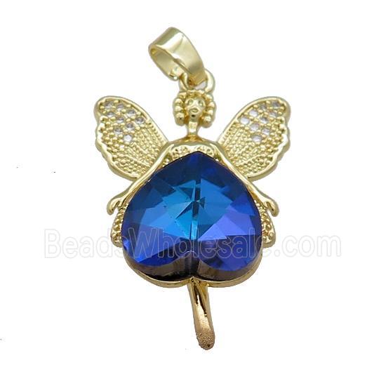Copper Fairy Pendant Pave Crystal Glass Zircon Gold Plated