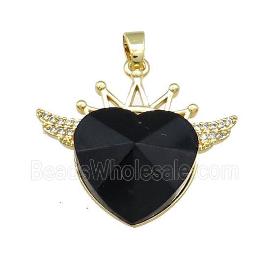 Copper Crown Pendant Pave Crystal Glass Zircon Wings Gold Plated