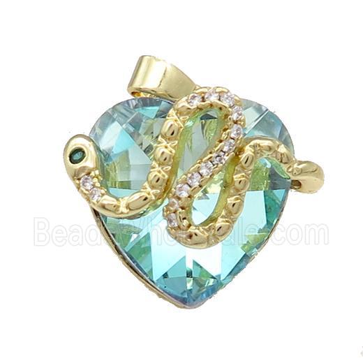 Copper Snake Pendant Pave Crystal Glass Zircon Gold Plated