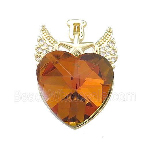 Copper Angel Wings Pendant Pave Crystal Glass Zircon Gold Plated