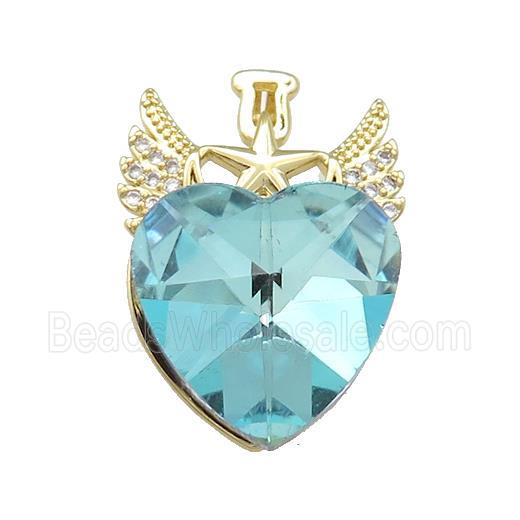 Copper Angel Wings Pendant Pave Crystal Glass Zircon Gold Plated