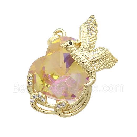 Copper Phenix Pendant Pave Crystal Glass Zircon Gold Plated