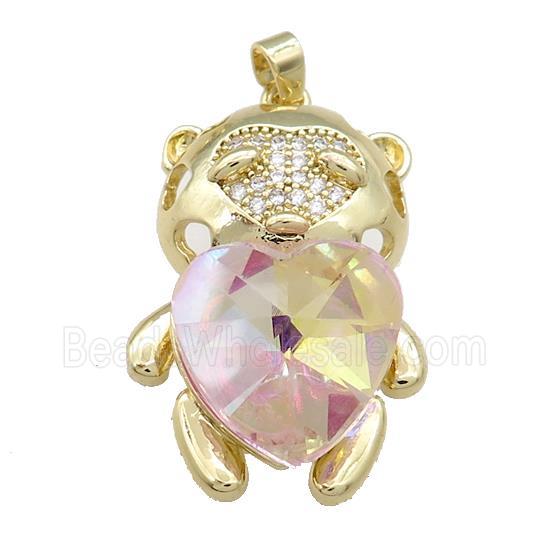 Copper Mouse Pendant Pave Crystal Glass Zircon Gold Plated