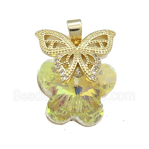 Copper Butterfly Pendant Pave Crystal Glass Zircon Gold Plated