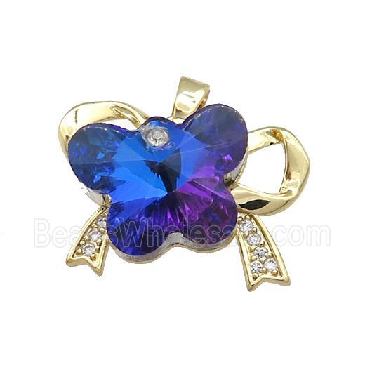 Copper Bowknot Pendant Pave Crystal Glass Zircon Gold Plated