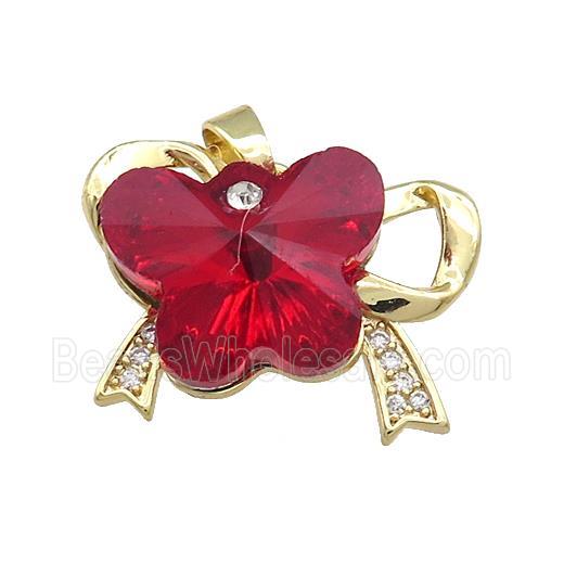 Copper Bowknot Pendant Pave Crystal Glass Zircon Gold Plated