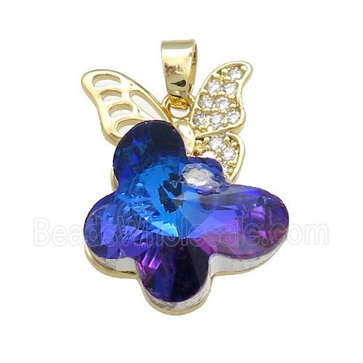 Copper Butterfly Pendant Pave Crystal Glass Zircon Gold Plated