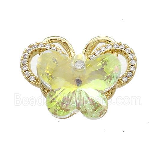 Copper Butterfly Pendant Pave Crystal Glass Zircon 2loops Gold Plated