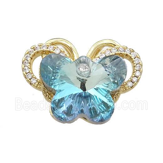 Copper Butterfly Pendant Pave Crystal Glass Zircon 2loops Gold Plated