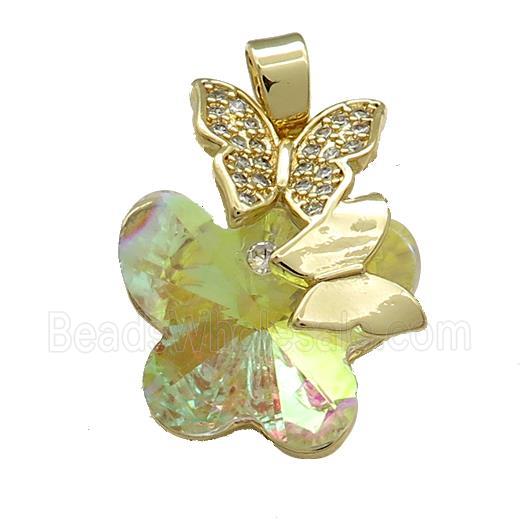 Copper Butterfly Pendant Pave Crystal Glass Zircon Gold Plated