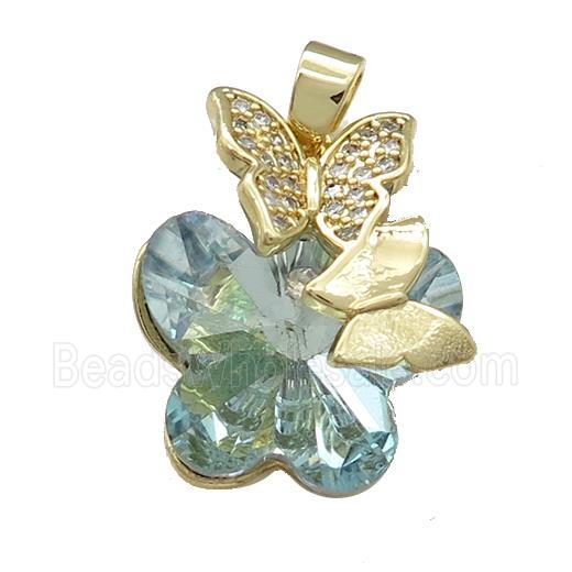 Copper Butterfly Pendant Pave Crystal Glass Zircon Gold Plated