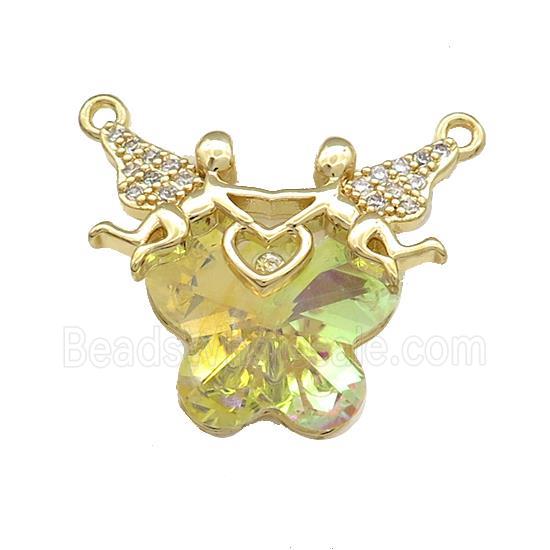 Copper Fairy Pendant Pave Crystal Glass Zircon 2loops Gold Plated