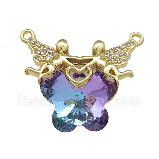 Copper Fairy Pendant Pave Crystal Glass Zircon 2loops Gold Plated