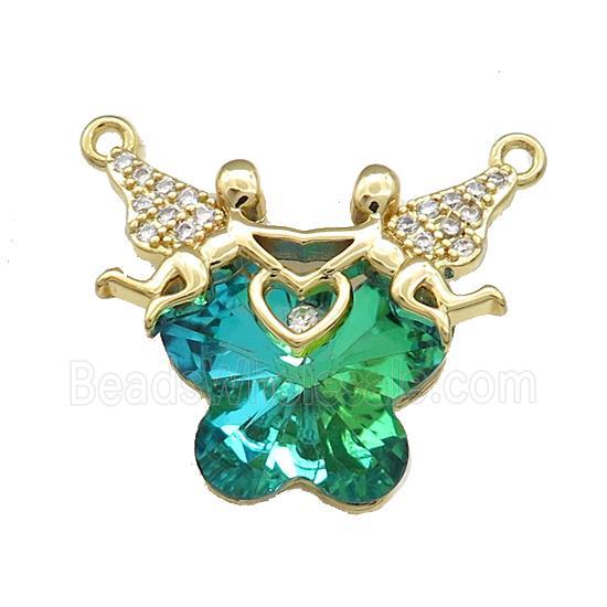 Copper Fairy Pendant Pave Crystal Glass Zircon 2loops Gold Plated