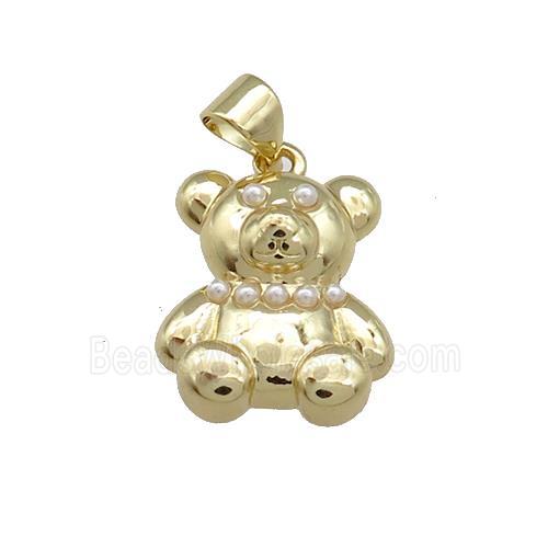 Copper Bear Pendant Pave Pearlized Resin Gold Plated