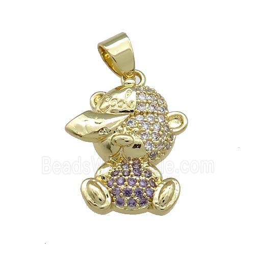Copper Bear Pendant Pave Zircon Gold Plated